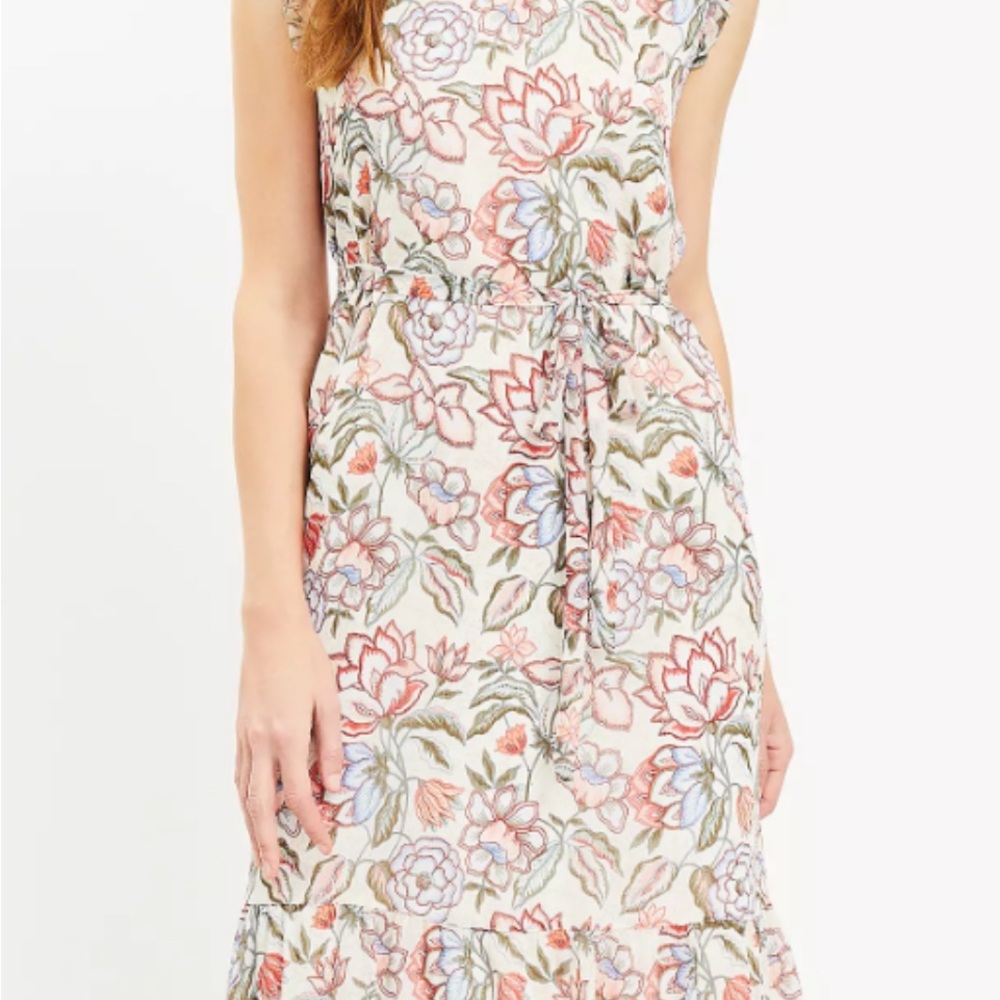 LOFT Ruffled Sundress in Pink and Green